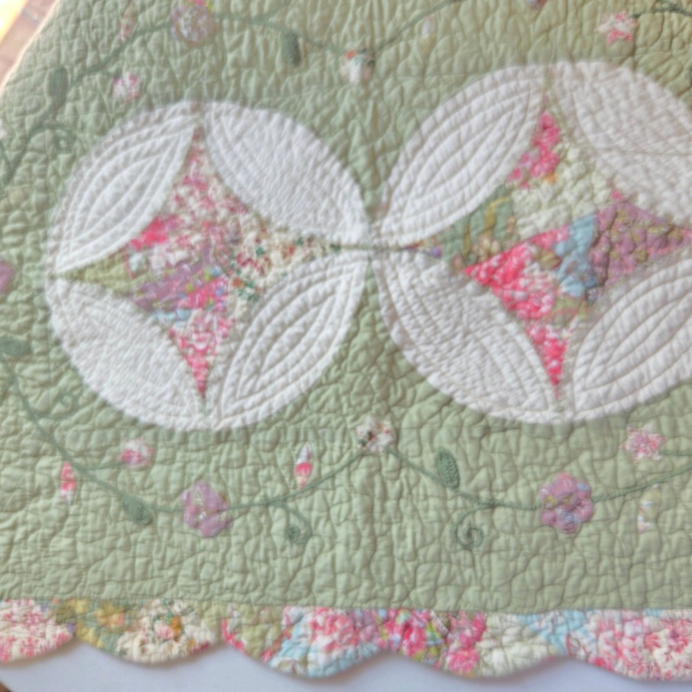 Nostalgia Home Fashions Sage Green Floral Patchwork Quilt Set Queen 3pc Cotton - Picture 5 of 8
